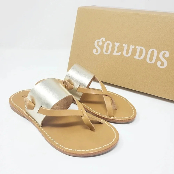New Soludos Leather Platinum Sandals 5.5 - Picture 1 of 7